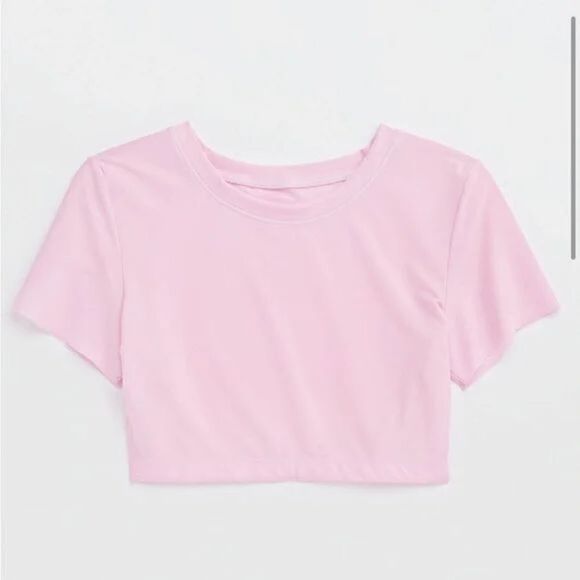 Aerie SMOOTHEZ Light Pink Cropped Bralette T Shirt, Medium NWT - Picture 7 of 7